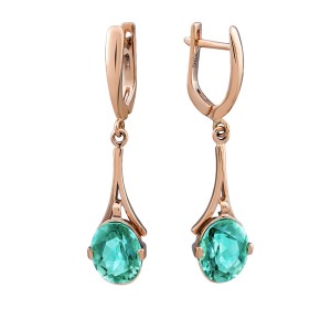 Золотые cерьги висячие с аквамарином