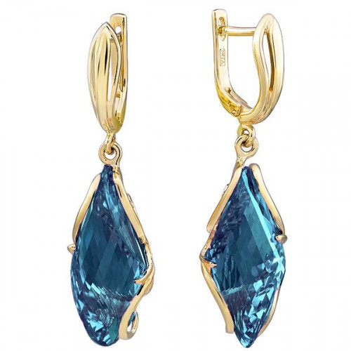 Серьги висячие из желтого золота с ситалом