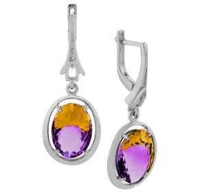 Серебряные cерьги висячие с аметрином