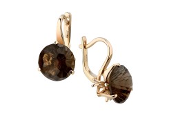 Золотые cерьги с раух-топазом
