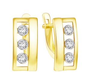 Серьги из желтого золота с фианитом