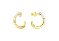 Серьги пусеты (гвоздики) из желтого золота с фианитом