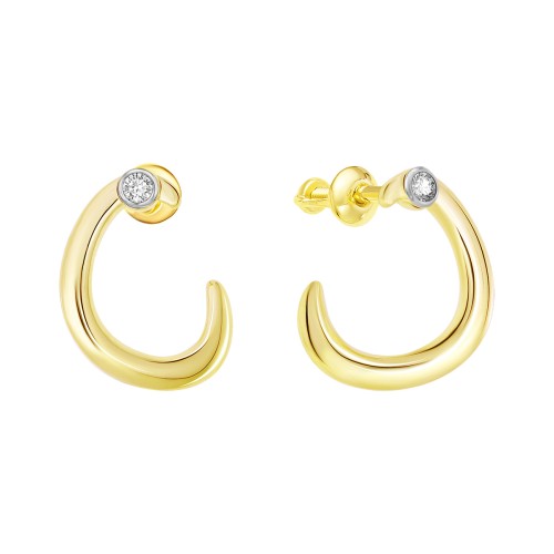 Серьги пусеты (гвоздики) из желтого золота с фианитом