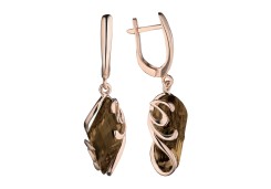 Золотые cерьги висячие с раух-топазом