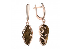 Золотые cерьги висячие с раух-топазом