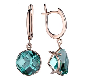 Серьги висячие из желтого золота с аквамарином