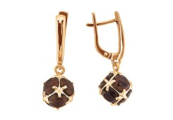 Золотые cерьги висячие с раух-топазом