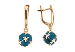 Золотые cерьги висячие с ситаллом