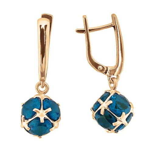 Золотые cерьги висячие с ситаллом