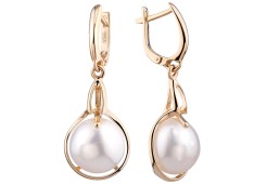 Золотые cерьги висячие с жемчугом