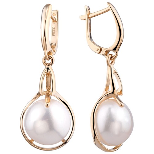 Золотые cерьги висячие с жемчугом