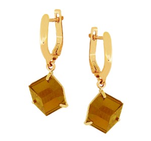 Серьги висячие из желтого золота с ситаллом