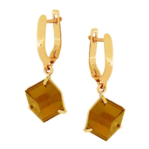 Серьги висячие из желтого золота с ситаллом