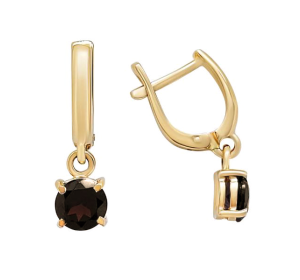 Золотые cерьги висячие с раух-топазом