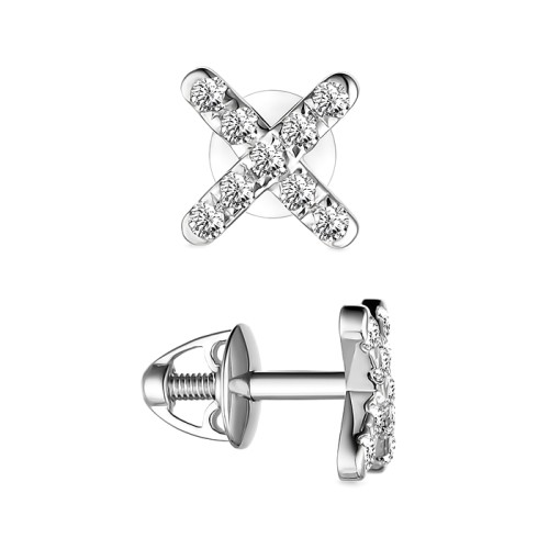 Серьга пусет (гвоздик) из белого золота с фианитом