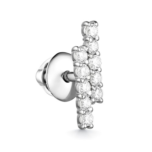 Серьга пусет (гвоздик) из белого золота с фианитом