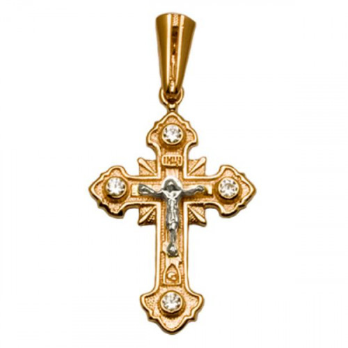 Крест из красного золота 585 пробы с бриллиантом