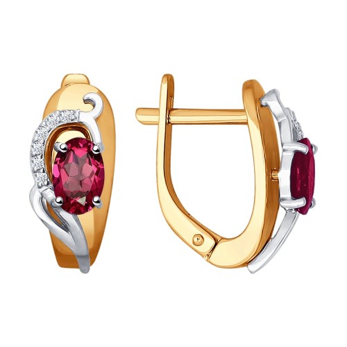 Золотые cерьги классические с рубином