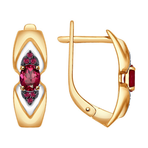Золотые cерьги классические с рубином