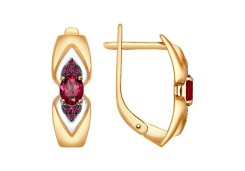 Золотые cерьги классические с рубином