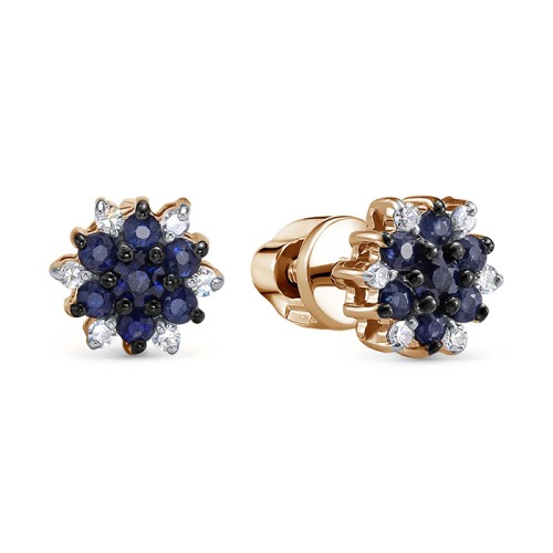 Золотые cерьги пусеты (гвоздики) с сапфиром