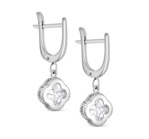 Серебряные cерьги висячие с фианитом