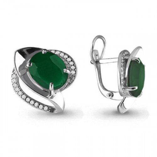 Серьги из серебра 925 пробы с агатом зеленым