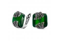 Серьги из серебра 925 пробы с агатом зеленым