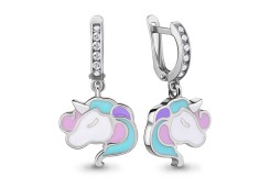 Серебряные cерьги висячие с эмалью