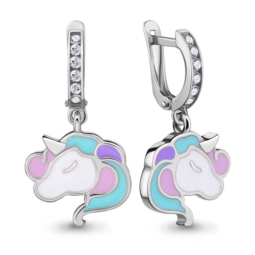 Серебряные cерьги висячие с эмалью