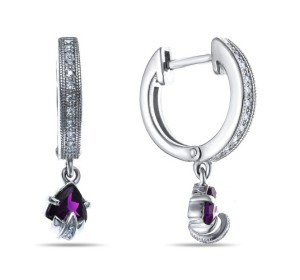 Серебряные cерьги висячие с аметистом