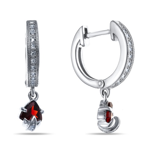 Серебряные cерьги висячие с гранатом