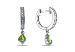 Серебряные cерьги висячие с хризолитом