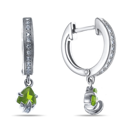 Серебряные cерьги висячие с хризолитом