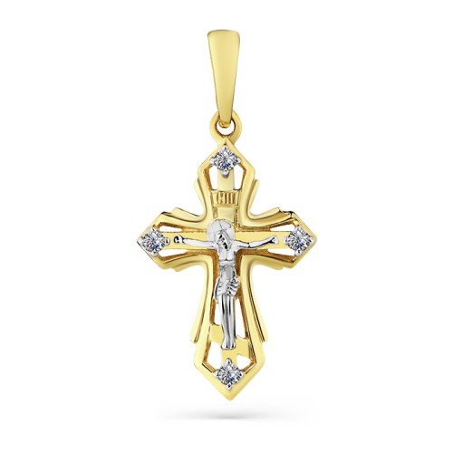 Крест из желтого золота с фианитом