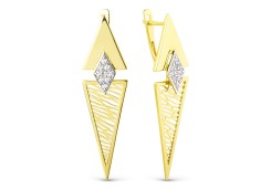 Серьги висячие из желтого золота с фианитом