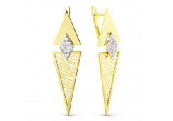Серьги висячие из желтого золота с фианитом