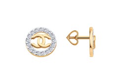 Золотые cерьги пусеты (гвоздики) с фианитом