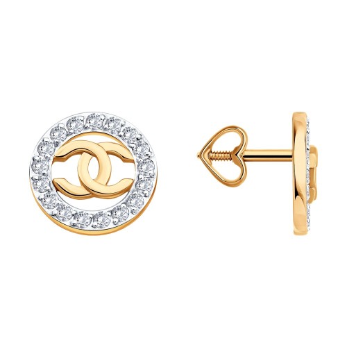 Золотые cерьги пусеты (гвоздики) с фианитом