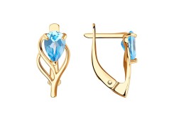 Золотые cерьги классические с топазом