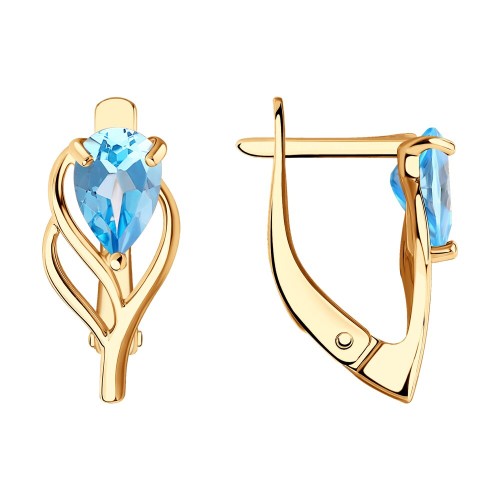 Золотые cерьги классические с топазом