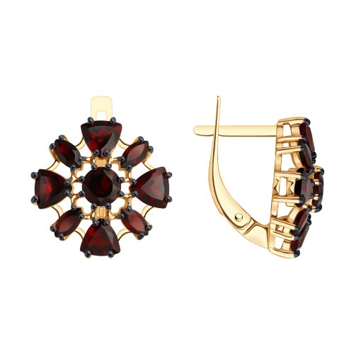 Золотые cерьги классические с гранатом