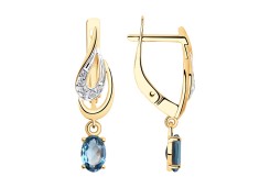 Золотые cерьги висячие с топазом