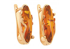 Серебряные cерьги классические с позолотой с янтарем