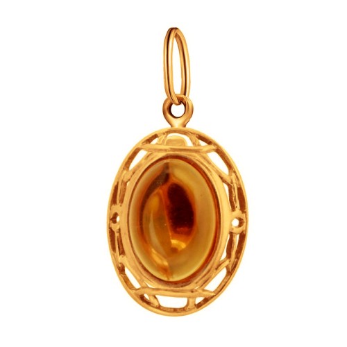 Серебряная подвеска с позолотой с янтарем