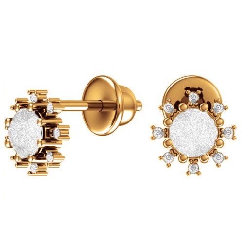 Серебряные cерьги пусеты (гвоздики) с позолотой с фианитом