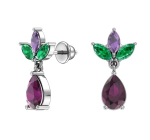 Серебряные cерьги пусеты (гвоздики) с кварцем