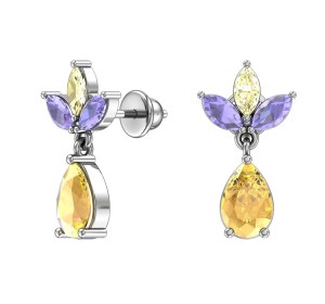 Серебряные cерьги пусеты (гвоздики) с кварцем