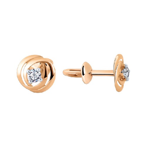 Золотые cерьги пусеты (гвоздики) с бриллиантом