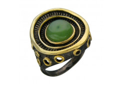 Серебряное кольцо с позолотой с нефритом